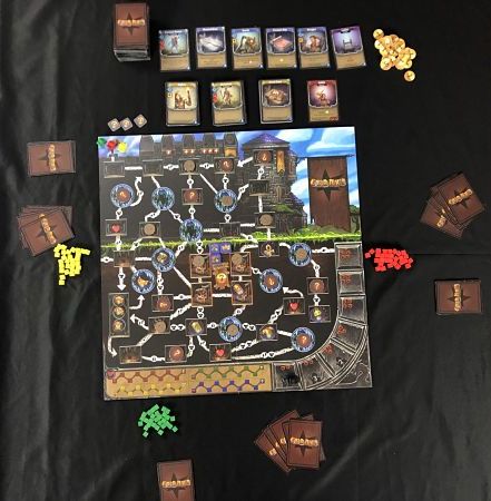 Clank! Setup for three players.