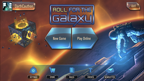 Roll for the Galaxy App Main Screen
